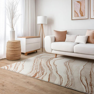 Mirage Quartz Modern Abstract Soft Hi-Lo Textured High-Density Pile Ivory/Taupe/Beige/Terracotta Rug-Asiatic Carpets-Rug Love - The Most Loved Rug Store